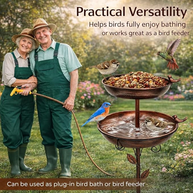 Bird Bath for Outside, 46In Vintage Freestanding Birdbaths with 2 Bird Decor, Double Metal Bird Bath Feeder Bowls Detachable for Garden Patio Yard Lawn Decor Upgraded 5-Pronged Base (Antique Bronze)