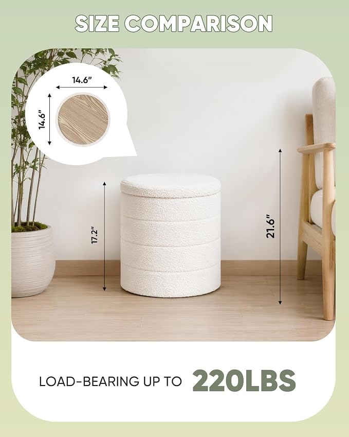 B FSOBEIIALEO Folding Storage Ottoman, Round Sherpa Ottomans, Cream White