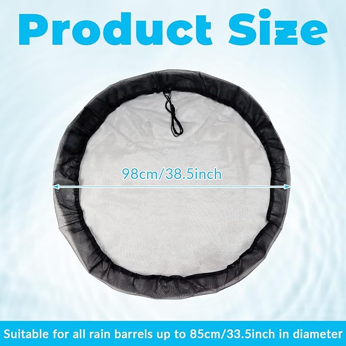38.5 Inch Mesh Cover for Rain Barrel, Black Rain Barrels Net Cover, Water Collection Bucket Screen Covers to Keep Leaves Debris Out