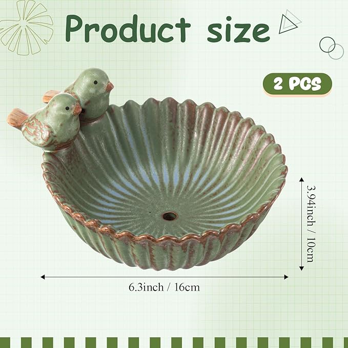 2 Pack 6.3 Inch Birds Special Design Fun Garden Flower Ceramic Planter Birds Feeder Succulent Pot Flowerpot or Feeder Bird Food Holder for Garden Outside Decor for Outdoor Gifts