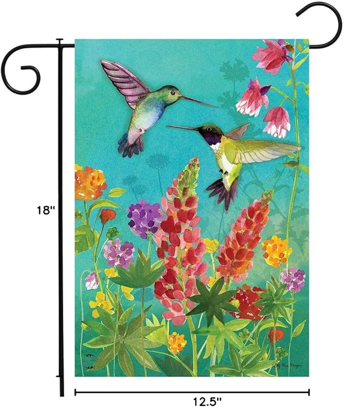 Hummingbird Greeting Spring Garden Flag Floral Birds 12.5" x 18"