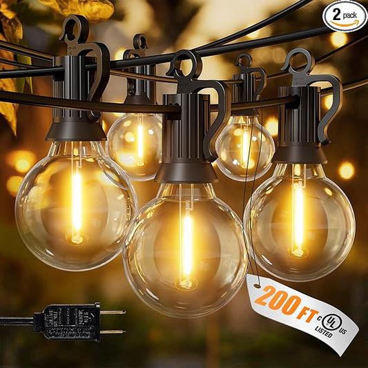 Brightown Outdoor String Lights, 200FT 100+2 G40 Bulbs Shatterproof Patio Lights, IP65 Waterproof Dimmable Hanging Connectable Globe LED Outdoor Lights for Backyard, Bistro, Porch, Deck, Balcony