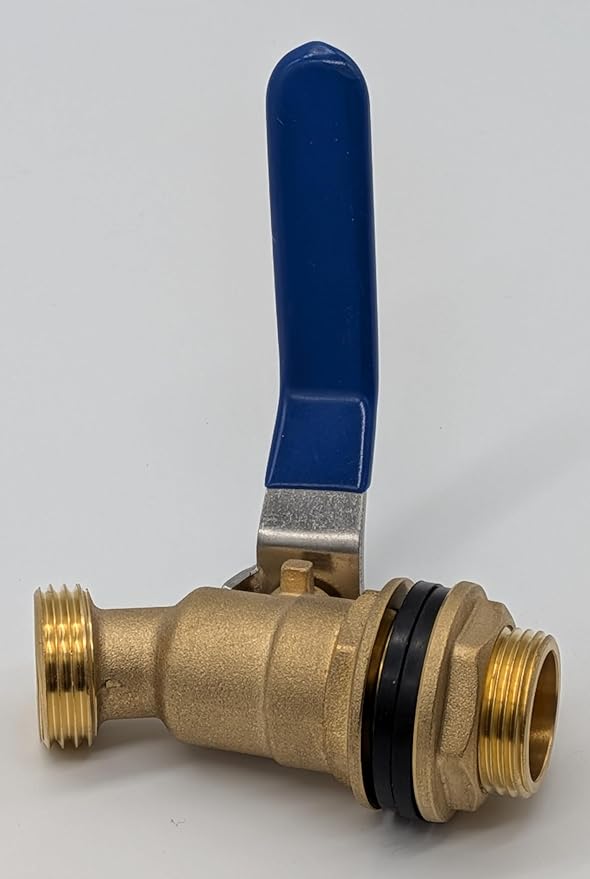 Brass Rain Barrel Spigot Valve, 3/4" NPT to 3/4" GHT Thread, Blue Handle Ball Valve for Garden Hose Connection