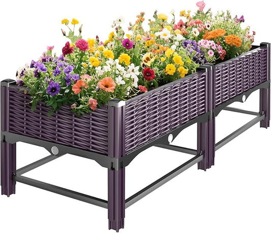 Raised Garden Bed with Reinforcement Rods Elevated Planter Boxes for Outdoor Plants with Drainage Holes for Flowers Vegetables Herbs Patio Backyard Deck Balcony,Purple