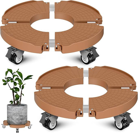 Goovilla Plant Stand with Wheels 440LBS Load,2Pack, Adjustable 15-22",Khaki | Heavy Duty Plant Caddy with Lockable Caster Wheels, Rolling Stand/Dolly/Roller for Indoor Outdoor Large Planter, Flower Pot