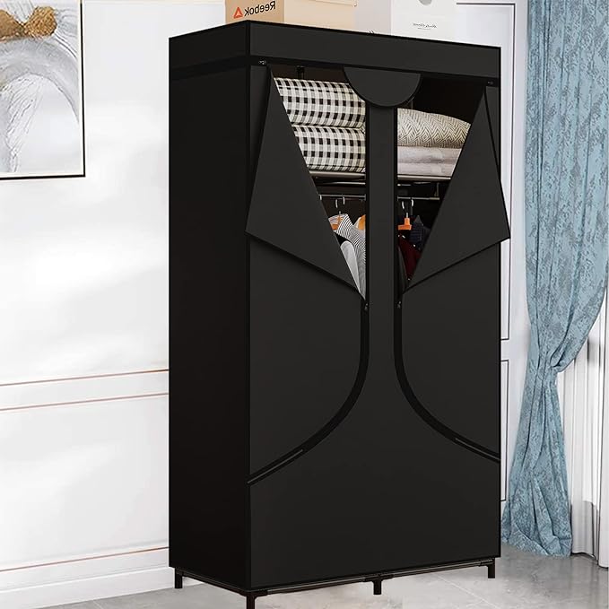 SORCEDAS Wardrobe Closet with Hanging Rods and Shelves for Clothes Storage