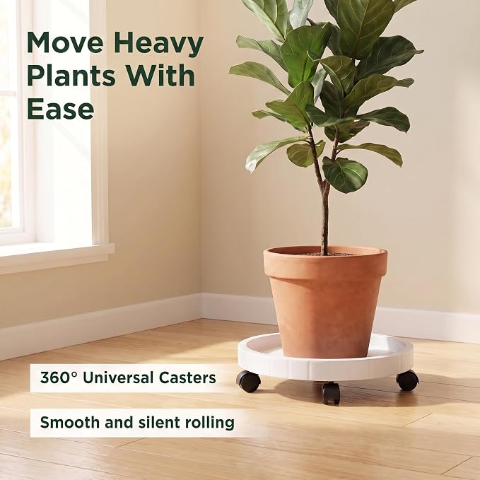 WanderingDonkey 15.55” Outdoor Plant Caddy with Wheels - Heavy Duty Rolling Planter Stand for Patio, Garden, Deck & Outdoor Living Spaces