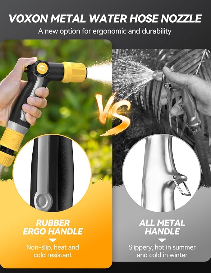 VOXON Garden Hose Nozzle Heavy Duty Metal - High Pressure Water Hose Nozzle Sprayer with Thumb Flow Control, Adjustable Spray Patterns for Outdoor Plants/Lawn Watering, Car Washing, and Pet Showering