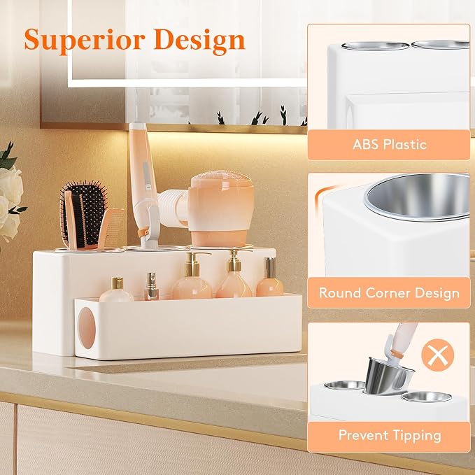 Lifewit Hair Tool Organizer Dryer Holder Countertop with 3 Cups, White
