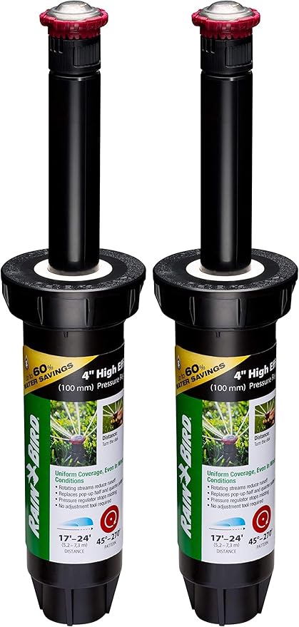 Rain Bird 22SAPROPR Pressure Regulating (PRS) High-Efficiency Pro Rotary Sprinkler, Hand Adjustable 45°- 270° Pattern, 17' - 24' Spray Distance, 4" Pop-up Height (Pack of 2)