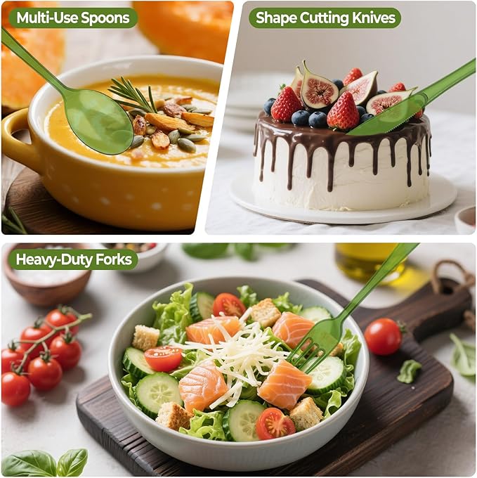 75 PCS Plastic Silverware Disposable Silverware Heavy Duty Utensil Sets 25 Of Each Forks Knives & Spoons Disposable Cutlery Set For Easter,Birthday,Baby Shower,Garden Party,Wedding(75,Olive Green)