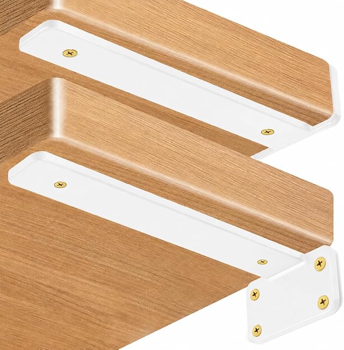 4 Pack - 18 inch White Hidden L Shelf Bracket (1/5 Inch Thicked) Iron Floating Shelf Brackets Rustic Industrial Metal Brackets for Shelf Support