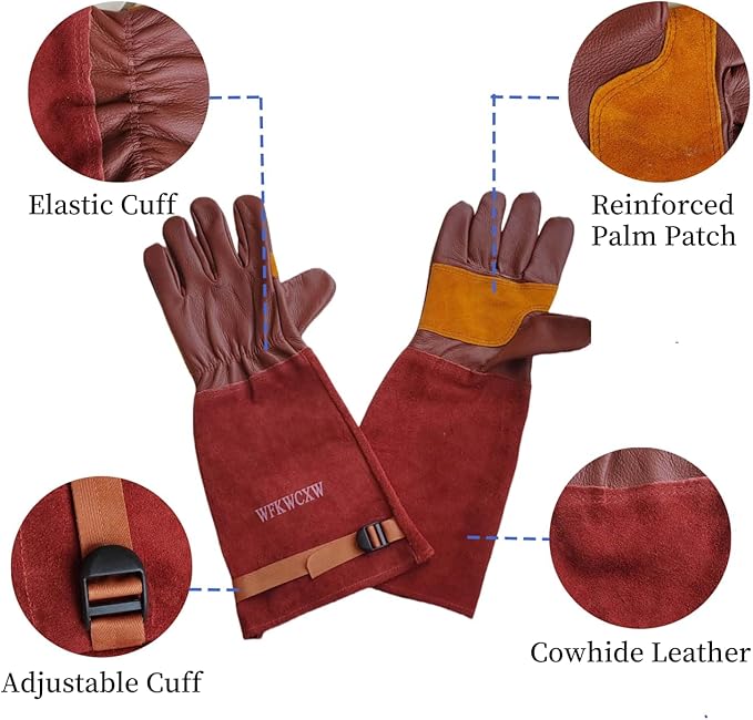 Gardening Gloves for Rose and Cactus Handling,Cow Leather Garden Gloves Thorn Proof,Gardening Gifts for Womens/Mens