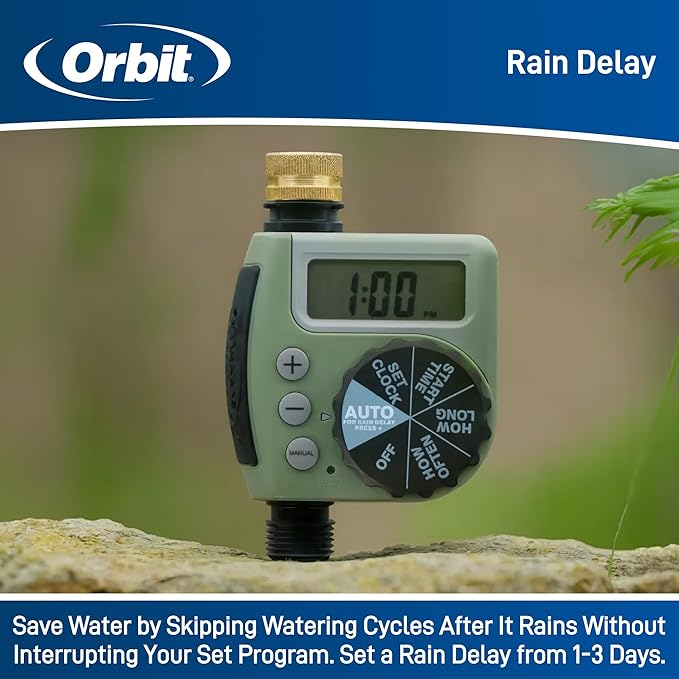 Orbit One Outlet Single-Dial Hose Faucet Timer - Easy Programmable - for Garden Watering System - LCD Hose Timer with Adjustable Watering Schedule - 62056