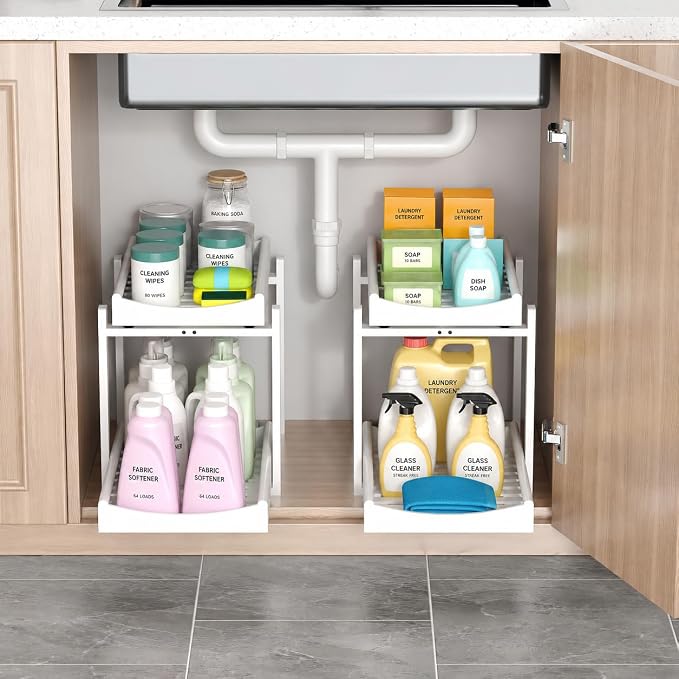 MHXW SXPN Bamboo Under Sink Organizer, 2 Pack Pull Out Cabinet Organizer