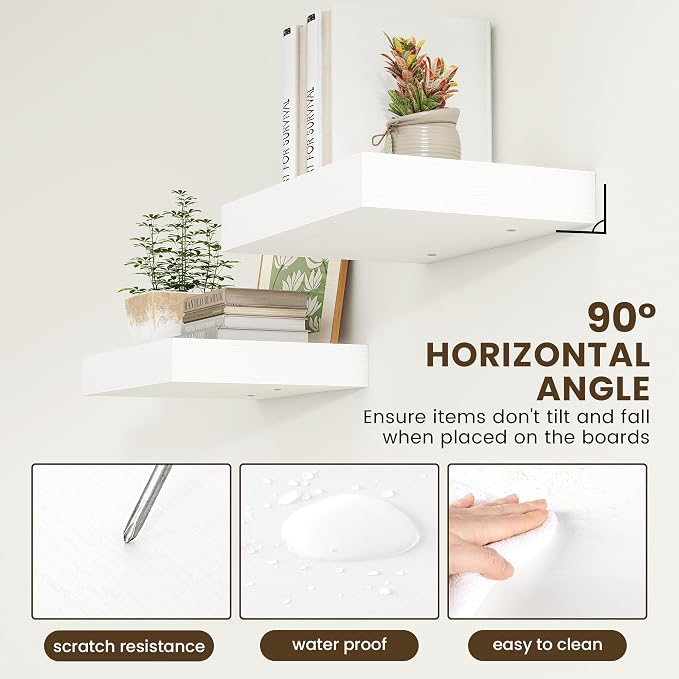 FLYJOE 12 Inch Deep Floating Shelves, 16 Inch White Wall Shelves Set of 2