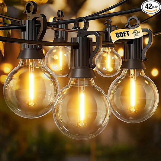 Brightown Outdoor String Lights, 80FT 40+2 G40 Bulbs Shatterproof Patio Lights, IP65 Waterproof Dimmable Hanging Connectable Globe LED Outdoor Lights for Backyard, Bistro, Porch, Deck, Balcony