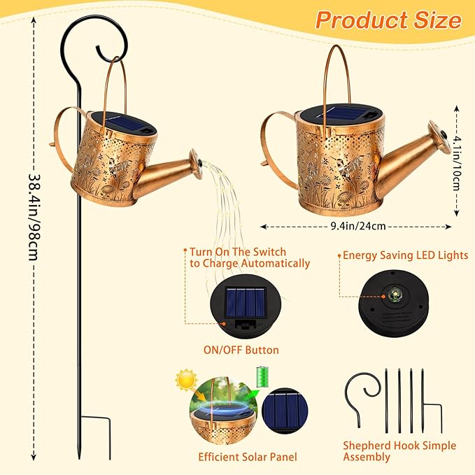 ZNYCYE Solar Watering Can Lights, Hummingbird Decorative Hanging Lantern Solar Lights Outdoor Waterproof, Gifts for Mom Women Grandma Mother's Day, Retro Metal Garden Decor for Outside Yard Patio Lawn