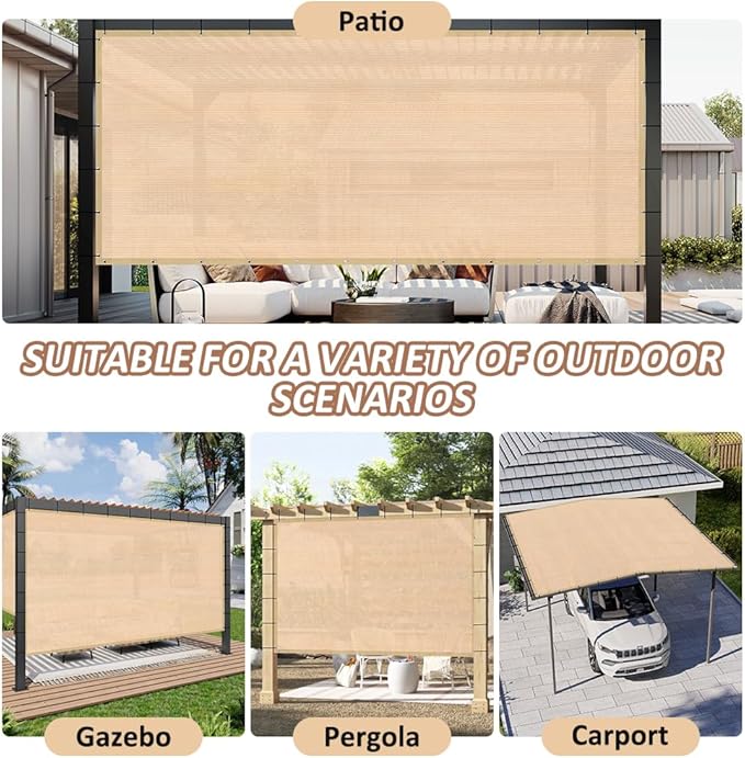 90% Shade Cloth with Grommets, 6 x 10 FT Sun Shade Tarp Pergola Shade Cover Canopy, UV Block Privacy Sun Screen for Outdoor, Patio, Garden, Porch and Deck, Beige