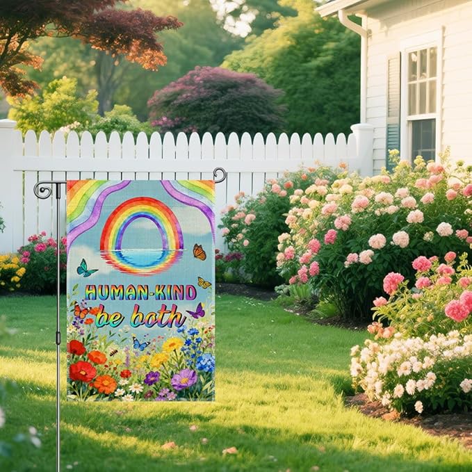 Human-Kind Be Both Garden Flag, Boho Inclusion Kindness Diversity Equality Human Right Yard Banner, LGBTQ Pride Month Banner, Spring Welcome Home Classroom Community Lawn Liberal Outdoor Decor