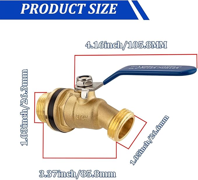 Brass Rain Barrel Spigot Kit 3/4" GHT Brass Water Container Rain Barrel Faucets Spigot for Garden Hose Thread Connection 55 Gallon Water Tank Faucet