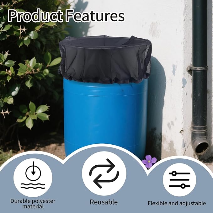 2pcs Rain Barrel Covers, 24" Fine Mesh Water Collection Bucket Filter Covers with Drawstring Rain Barrel Screen Net for Outdoor Garden Use, Prevents Leaves & Debris