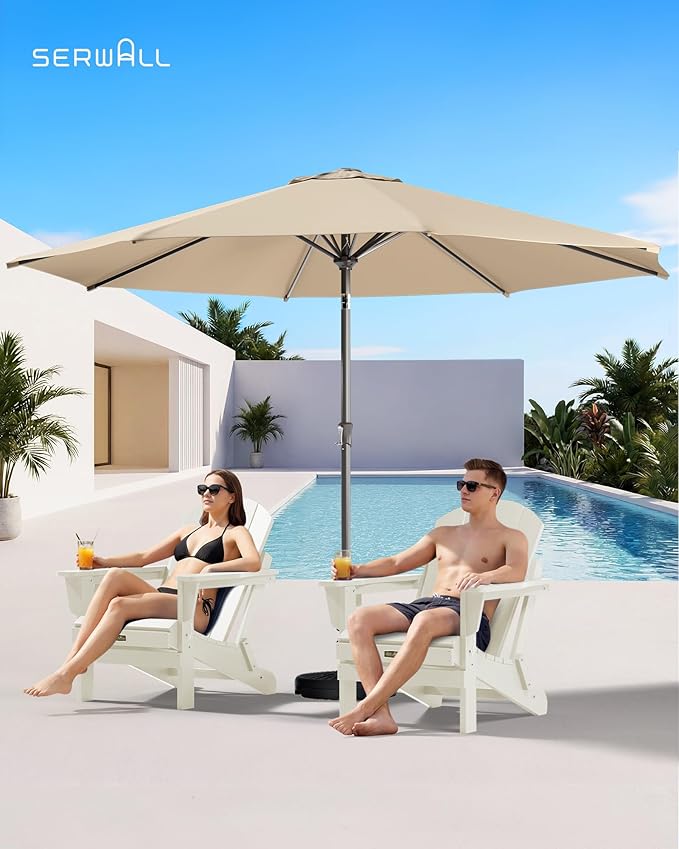 SERWALL Folding Adirondack Chair with Cup Holder, HIPS Adirondack Chairs Outdoor Chairs Weather Resistant Fire Pit Chairs- White
