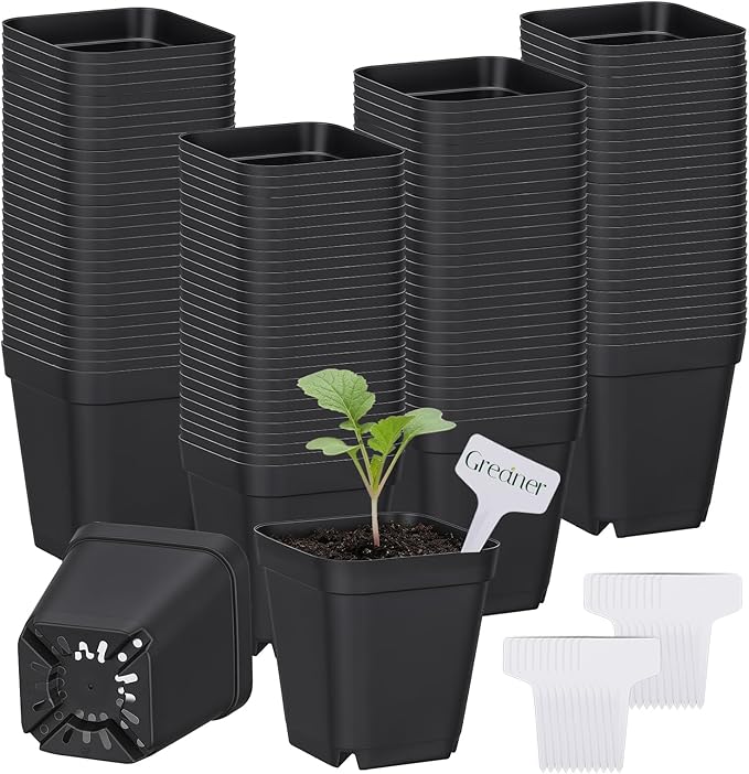 GREANER 120PCS Plastic Nursery Pots, 3.5 Inch Black Small Pots for Plants, Sturdy Plant Containers for Flowers, Seedlings, Planting, Succulents