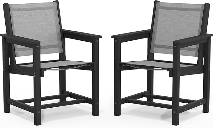 SERWALL Outdoor Dining Chairs Set of 2, All-Weather HDPE and Textilene Material Patio Chairs, Grey
