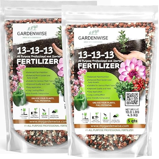 Gardenwise 13-13-13 Slow Release Granular Fertilizer – All Purpose Plant Food 13 13 13 for Outdoor Grass, Vegetables, Roses, Flowers, Shrubs, Trees. Lawns, Gardens, Potted Plants (20 quarts)