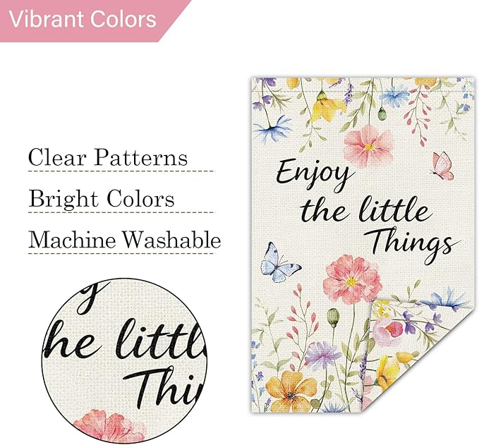 Louise Maelys Spring Garden Flag Enjoy The Little Things Butterfly Watercolor Flower Double Sided 12x18 Inch Floral Seasonal Welcome Small Burlap Holiday Yard Sign Outdoor Decor