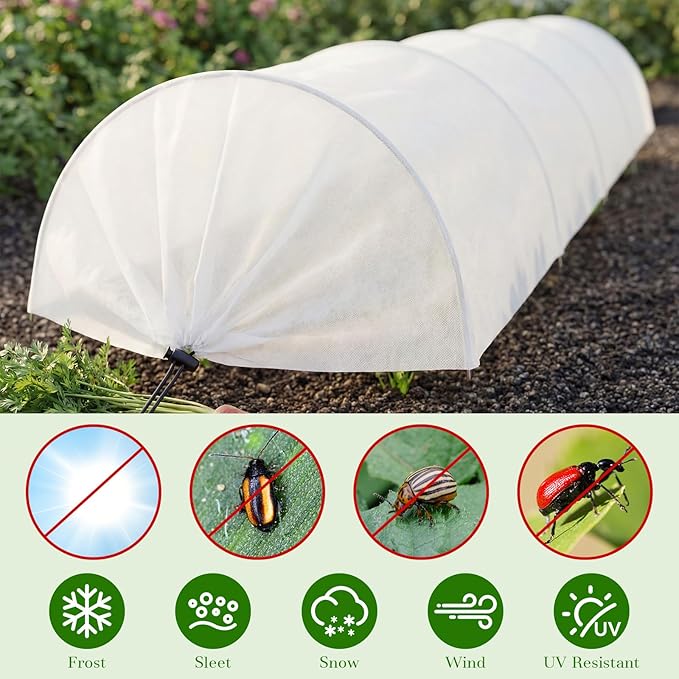 4 Pack Mini Garden Greenhouse Tunnel Net Cover, 10ft 2 in 1 Portable Frost Cloth Hoop Greenhouse Tunnel Quick-release Technology Sun Heat Protection for Outdoor Garden,Plant,Vegetable,Raised Bed