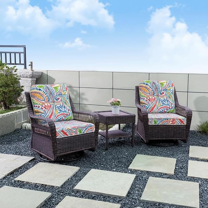 JMGBird Outdoor Chair Cushions Set - Waterproof 19"x19" Deep Seat & Back Cushions with Ties, UV Resistant Paisley Pattern Patio Furniture Cushions