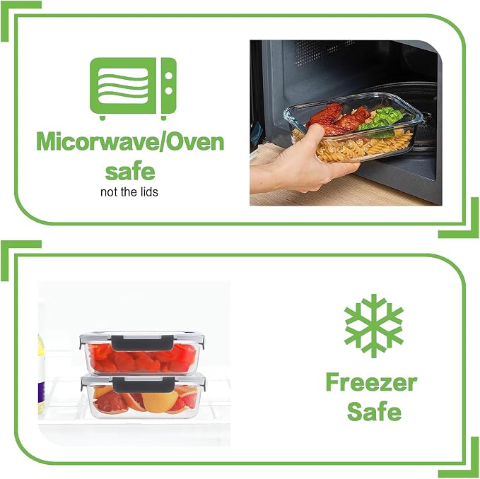 8-Pack 36oz Large Glass Meal Prep Containers with Leakproof Snap-Lock Lids