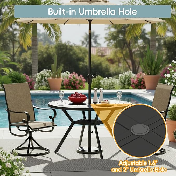 47" Outdoor Patio Table Dining Table, All Weather Metal Round Patio Table with Adjustable Umbrella Hole, Patio Furniture for Lawn Garden Backyard, Black