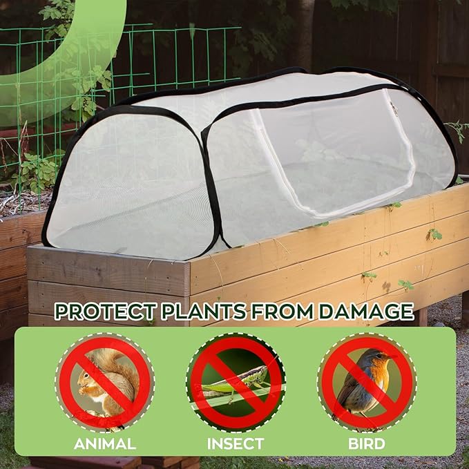 Pop Up Raised Garden Bed Cover -45''x22''x18'' Instant Plant Protection Against Bird, Pests & Squirrel，Plant Net Cover for Raised Bed with Zipper Door for Protecting Vegetable Row