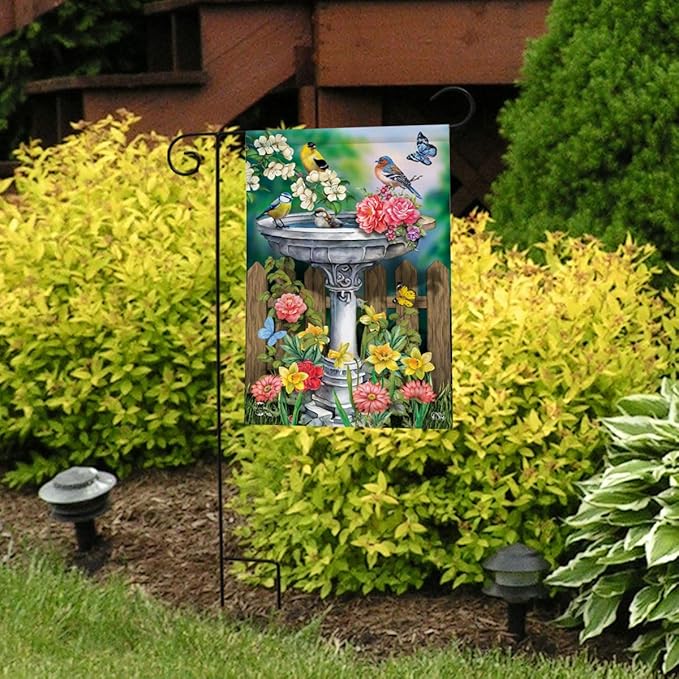 Birdbath in Bloom Spring Garden Flag 18" x 12.5" Briarwood Lane