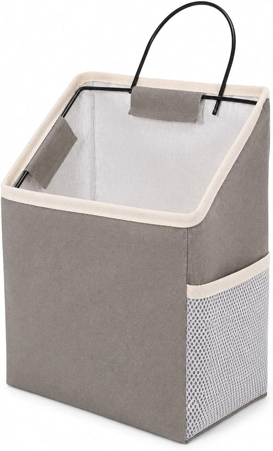 Trinkrittey Wall Hanging Storage Bag Hanging Storage Basket Cotton Linen Reusable Bag Organizer Over the Door for Living Room Kitchen Bderoom (Grey)