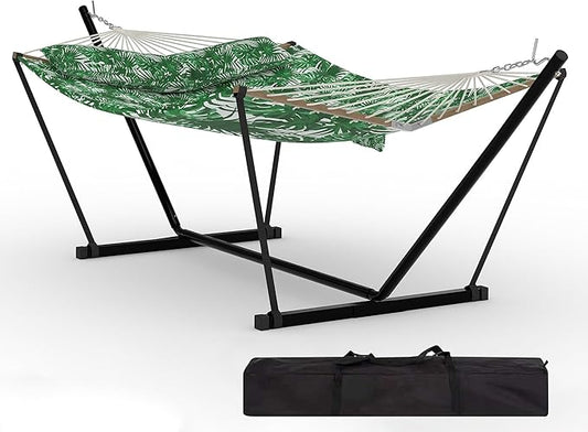 Garvee 2 Person Outdoor Hammock with Stand, Heavy Duty Portable Double Hammock with Balance Rope, MAX 450 LBS Capacity for Patio, Backyard, Garden, Beach