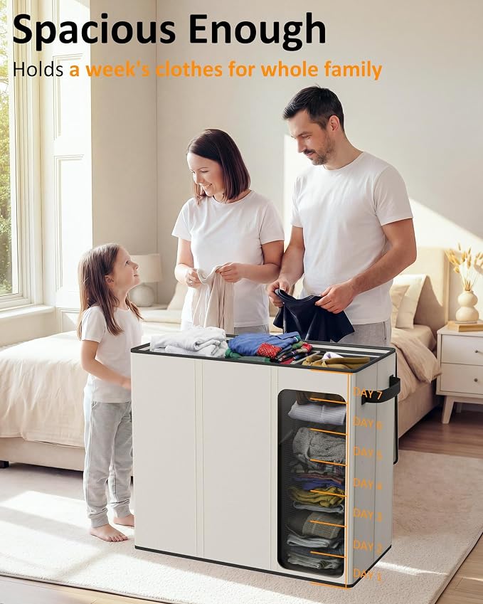 Optish 180L Laundry Hamper 3 Section, Large Hamper with Mesh Bags & Lid | Detachable 3 Inner Bags, Extra Large Laundry Basket Organizer for lots of Clothes, Pants, Bedroom, Bathroom, Load 50 lbs