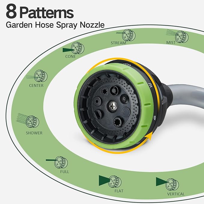 Watering Wand Heavy Duty,Metal Garden Hose Wand with 8 Spray Patterns 19-Inch Long Hose Nozzle Sprayer with Thumb Flow Control for Watering Plants Cleaning Car Washing and Showering Pets (19 Inch)
