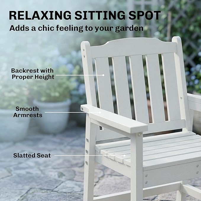 Outsunny All-Weather Patio Chair, HDPE Patio Dining Chair, Heavy Duty Wood-Like Outdoor Furniture for Garden, Backyard, Deck, Porch, Lawn, White