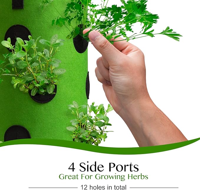 Homyhoo 2 Pack Green Upside Down Tomato & Herb Planter, Outdoor Hanging Durable Aeration Fabric Strawberry Planter Bags