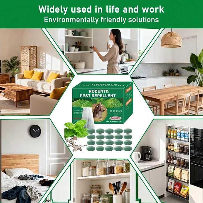 24 Pack Natural Mice Repellent Balls for Home - Peppermint Oil, Family & Pet Safe Rodent Deterrent for Indoor Outdoor Use, Garage, Garden, Caravan - Long Lasting Insect Repellen