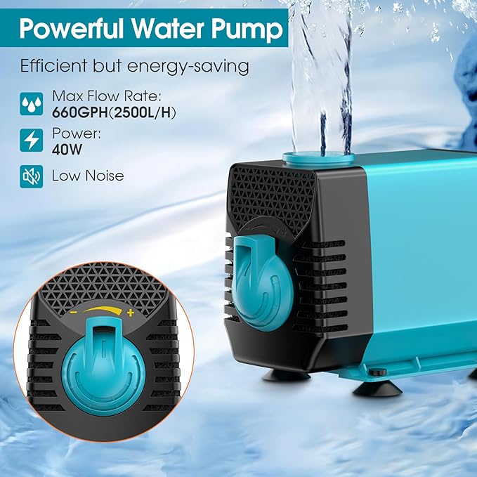 POPOSOAP Pond Waterfall with Pump Kit, 304 Stainless Steel Waterfall Spillway with 40W 660GPH Pump, Pond Spillway with 9.8FT Corrugated Tubing for Garden (12inch)-P43