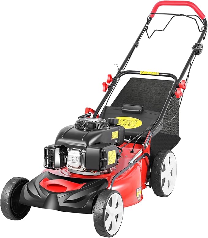 Gas Lawn Mower, 5HP 140CC 4-Stroke Self Propelled Gas Lawn Mower 2800RPM High Speed Gas Powered Weed Sweeping Machine with 20-Inch Cutting Width, 8 Gears Height Adjustable Lawn Mower for Garden Lawn