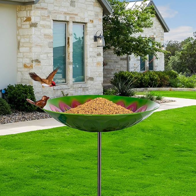 Metal Bird Bath for Outdoors, Peacock Birdbath with Stake, 43" H Bird Bath & Feeder with 13" Bowl for Outside Garden Patio Yard Decor