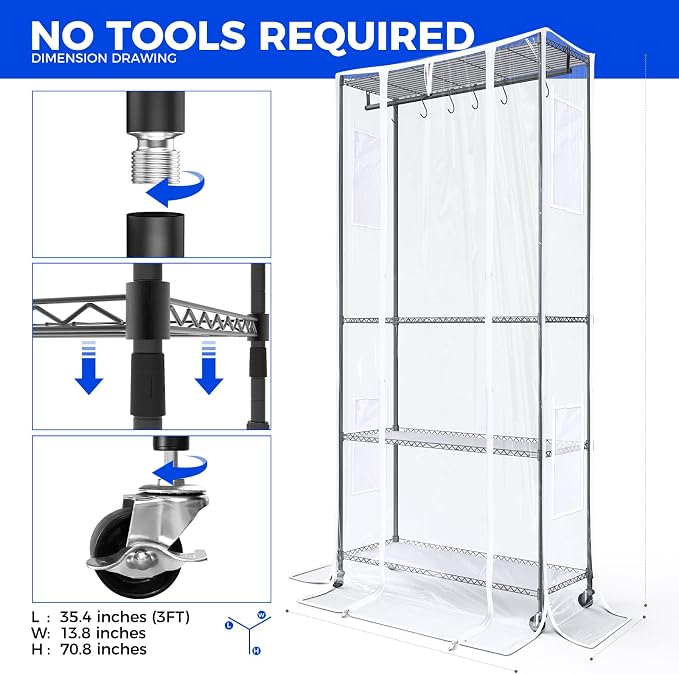 Barrina CX3Z Indoor Greenhouse with Grow Light 4-Tier 108W 35.4x13.8x70.9IN | 3PCS 3FT 5000K Plant Growing Lamps, Adjustable Metal Plant Stand, Zippered EVA Cover, Wheels, Timer, for Seed Starting