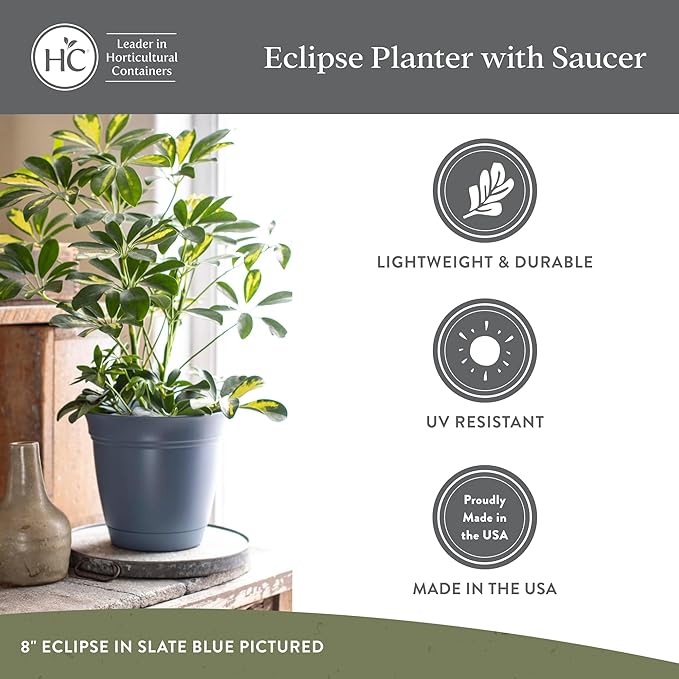The HC Companies 16 Inch Eclipse Round Planter Pots with Drainage Holes & Attached Saucer, Lightweight UV-Resistant Plastic Indoor Outdoor Planters, 2-Pack Flower Pots for Garden & Home Decor, Peacock