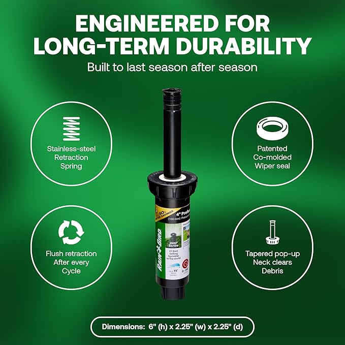 Rain Bird 1804APPRS Pressure Regulated 1800 Series Dual Spray 4 Inch Pop Up Sprinkler Head, 4 Pack - Water Efficient Lawn Sprinkler with 360 Degree Pattern, 1/2 Inch NPT, Up to 15 Ft Spray Distance